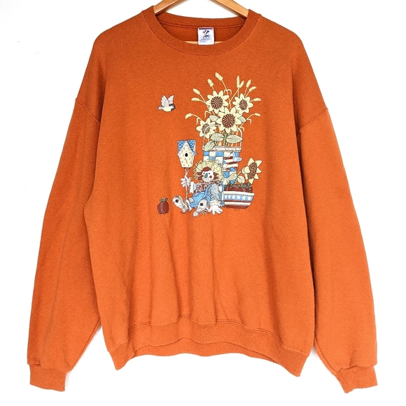 Jerzees Tops - VINTAGE fall autumn Halloween sunflower burnt orange oversized cozy sweatshirt